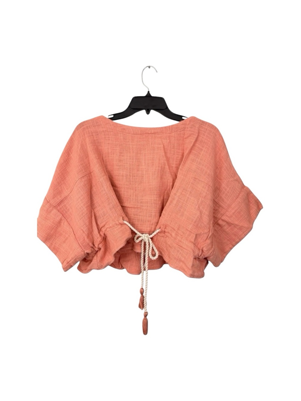 Free People Crop Top Sz Small Rope Tie Pink Cotton Short Sleeve Boho Hippie